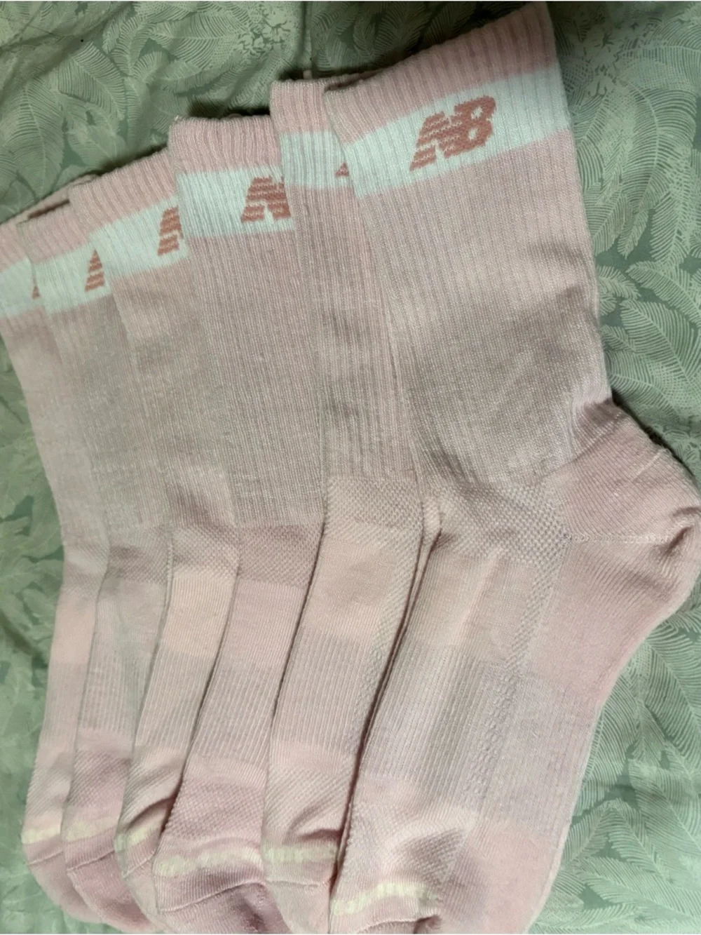 New Balance Light Pink Crew Socks with White Band - 6 Pack
